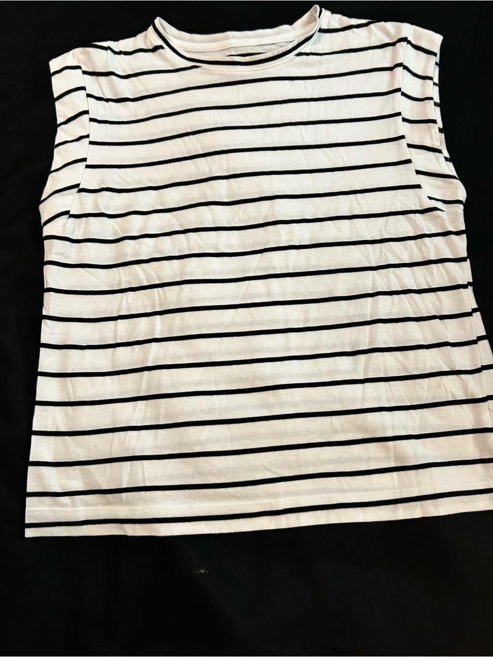 A New Day cap sleeve White and Black Striped Women's Top